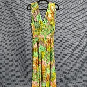 Just Love - Women's plus size multicolored feather pattern maxi dress. Size- 1XL